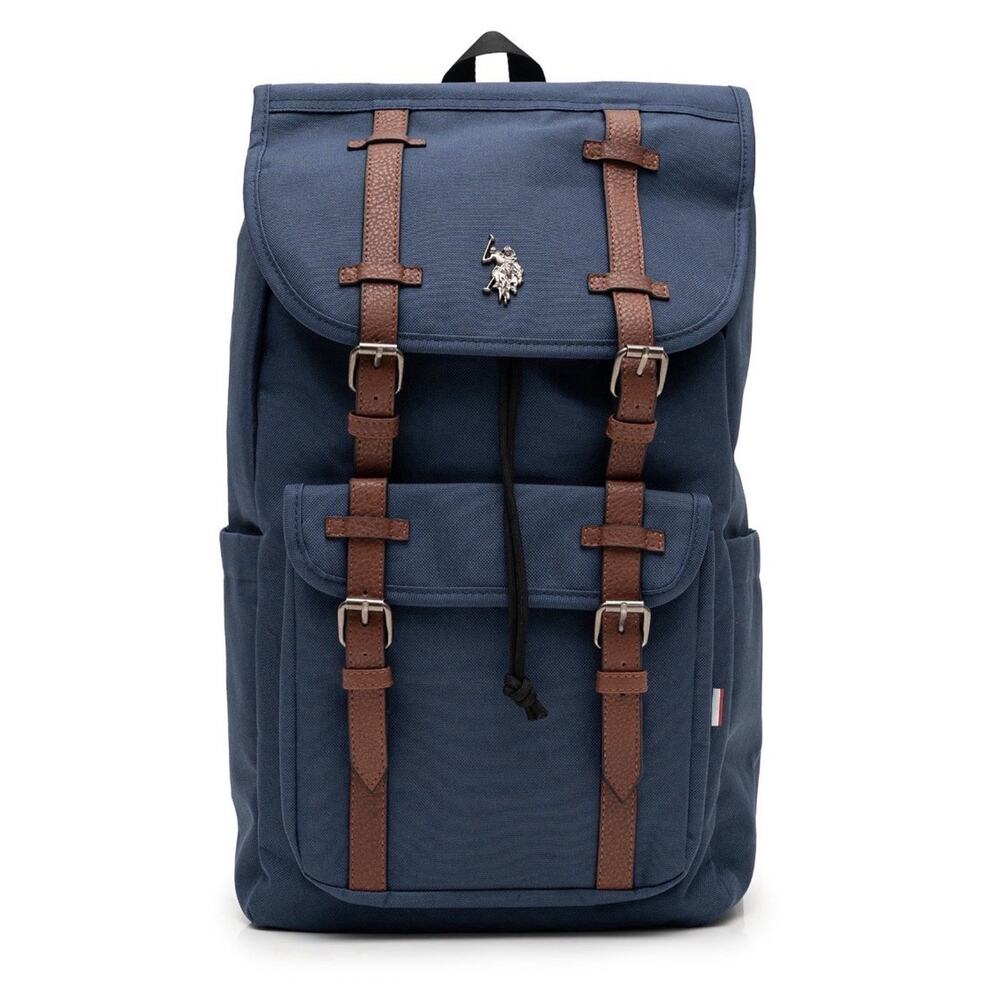 U.S. Polo Assn. Unisex Top Loader Flap Backpack, Water-Resistant, Navy Blue NWT